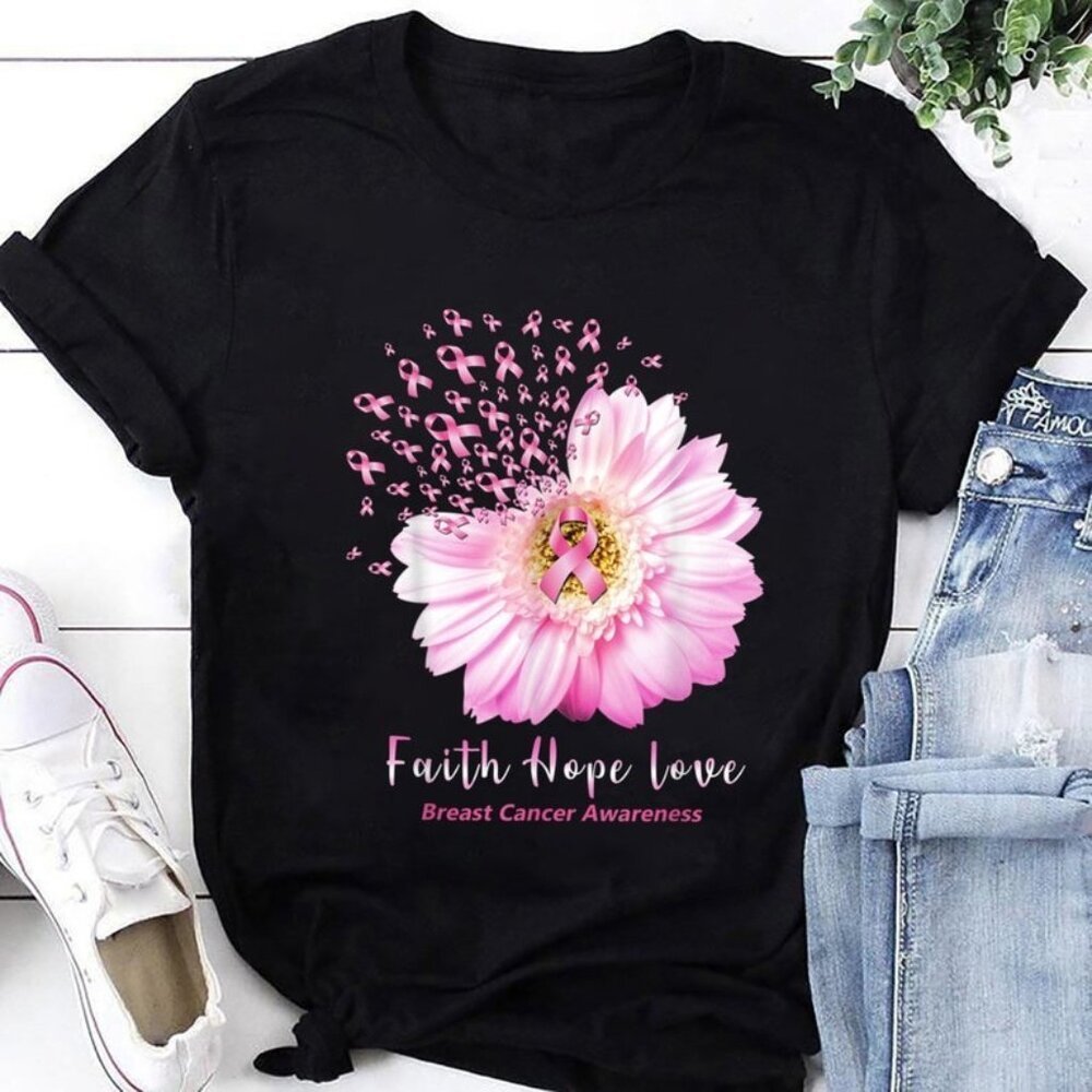 Daisy Faith Hope Love Pink Ribbon Tshirt Breast Cancer Awareness Shirt